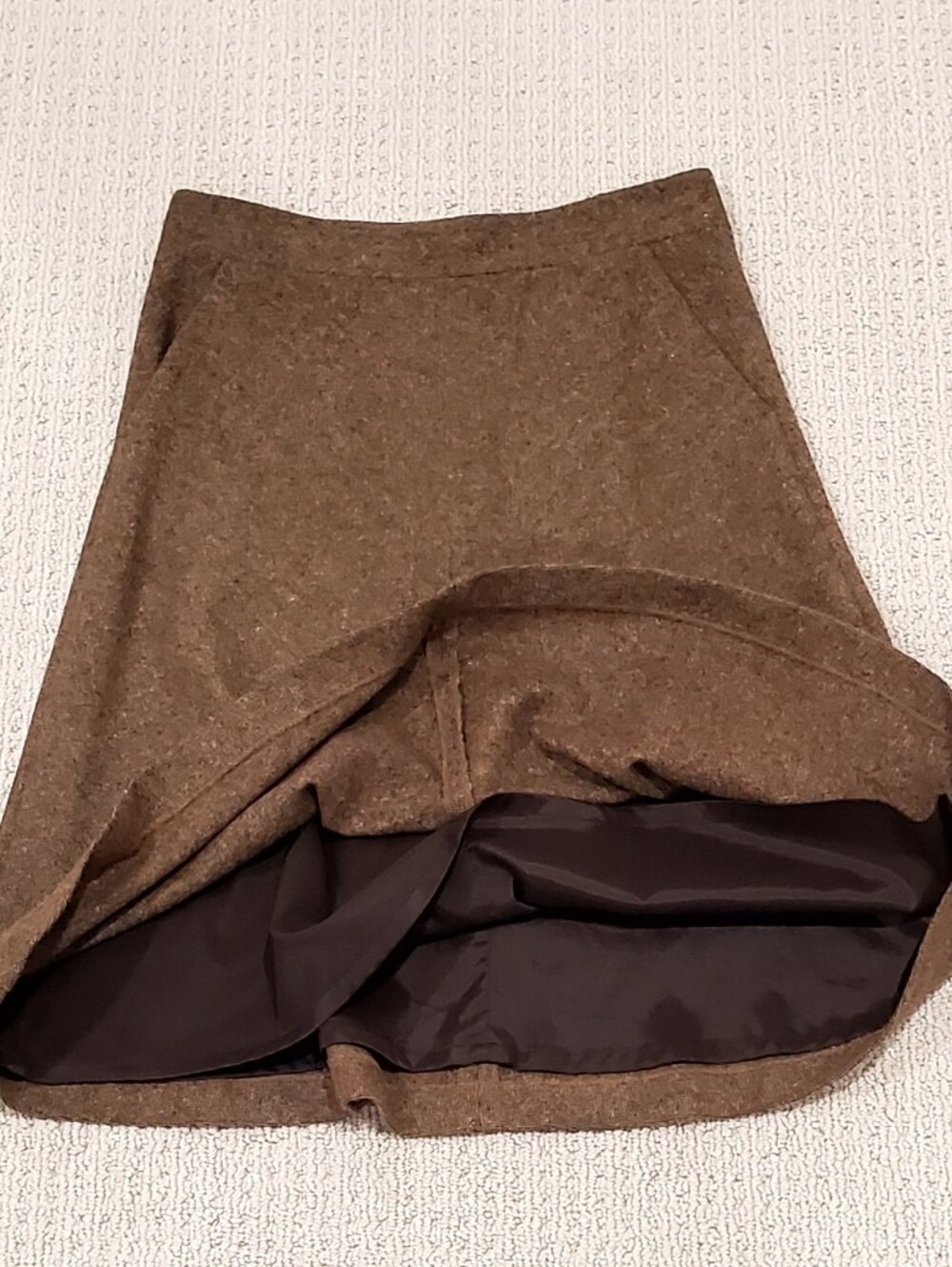 Theory Brown Fleck Donegal Tweed 98% Wool Midi ALine Skirt Pockets Sz 4 LIKE NEW - Picture 5 of 16